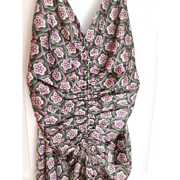 Bishop & Young S Small Adria Ruched Front Midi Pink Floral Dress Cottagecore - Picture 6 of 8